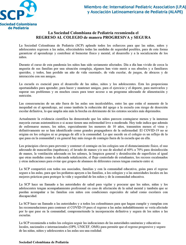 Regreso al colegio de manera segura.